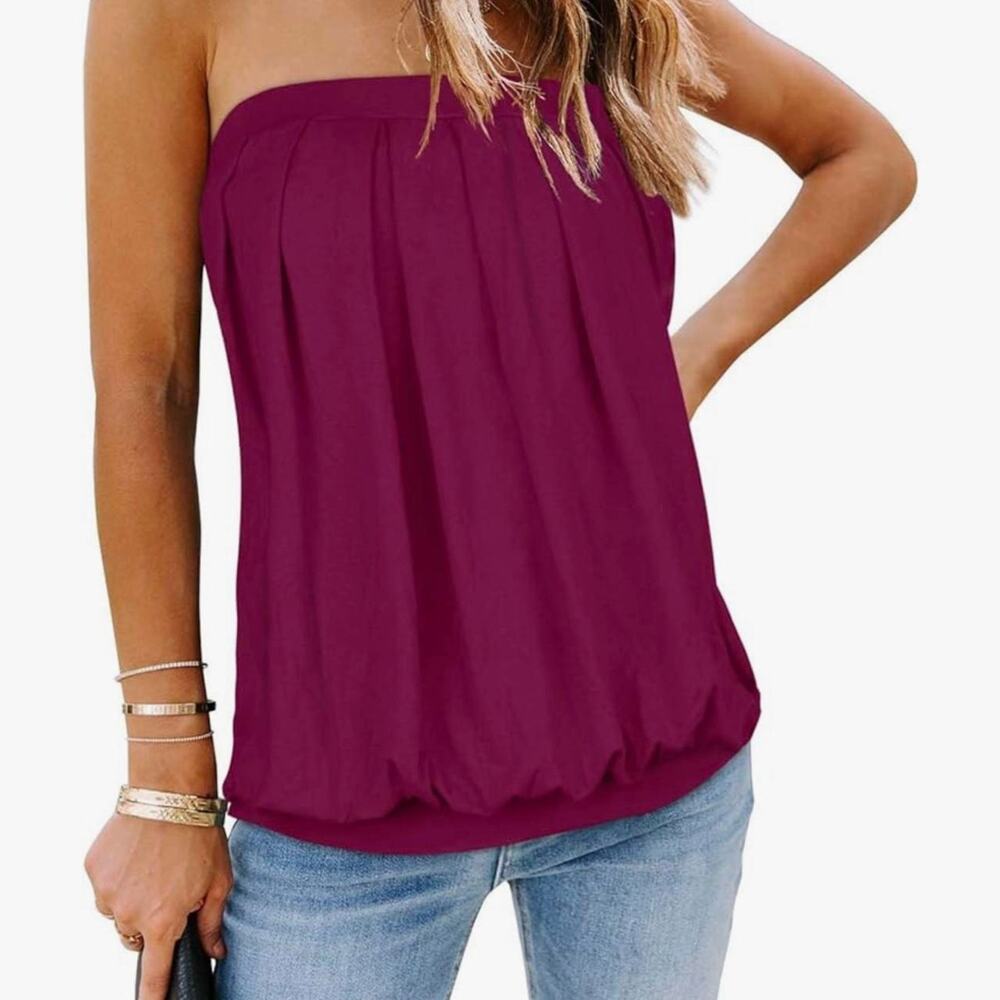 Purple strapless flowy top so